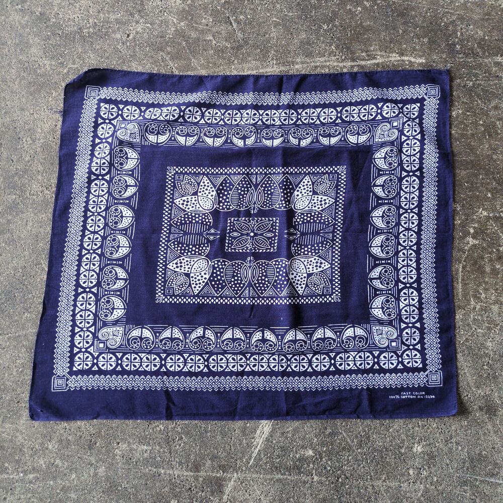 Vintage 60s Schneierson Fast Color Bandana Blue Paisley Handkerchief Selvedge